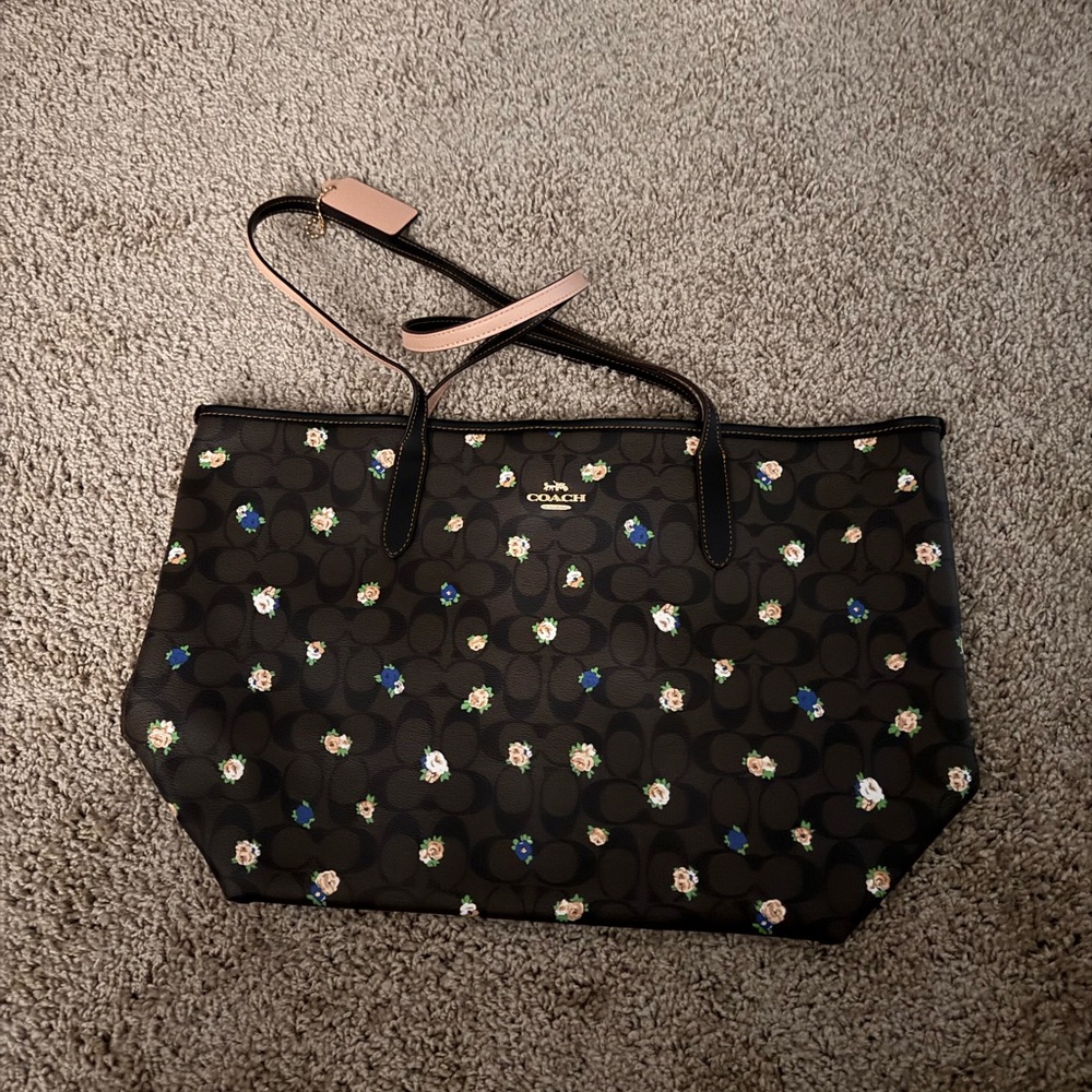 Coach Black and Pink Tote Bag with Polka Dot Design